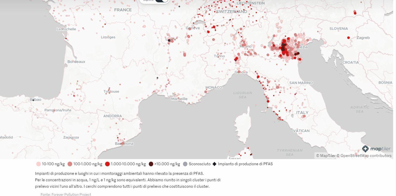 inquinamento da Pfas, la mappa di Le Monde